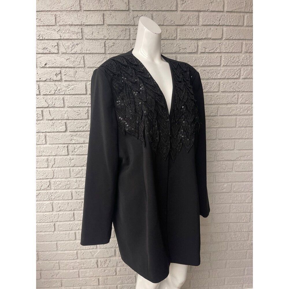 Ben Marc International Women Black Sequin Beaded Open Front Jacket Size 2XL